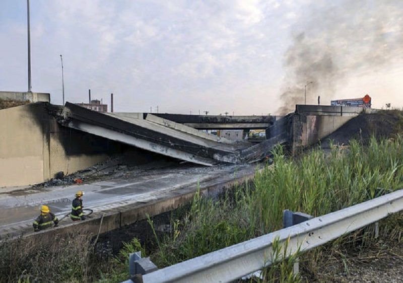 油罐车起火 I-95费城路段高架桥坍塌