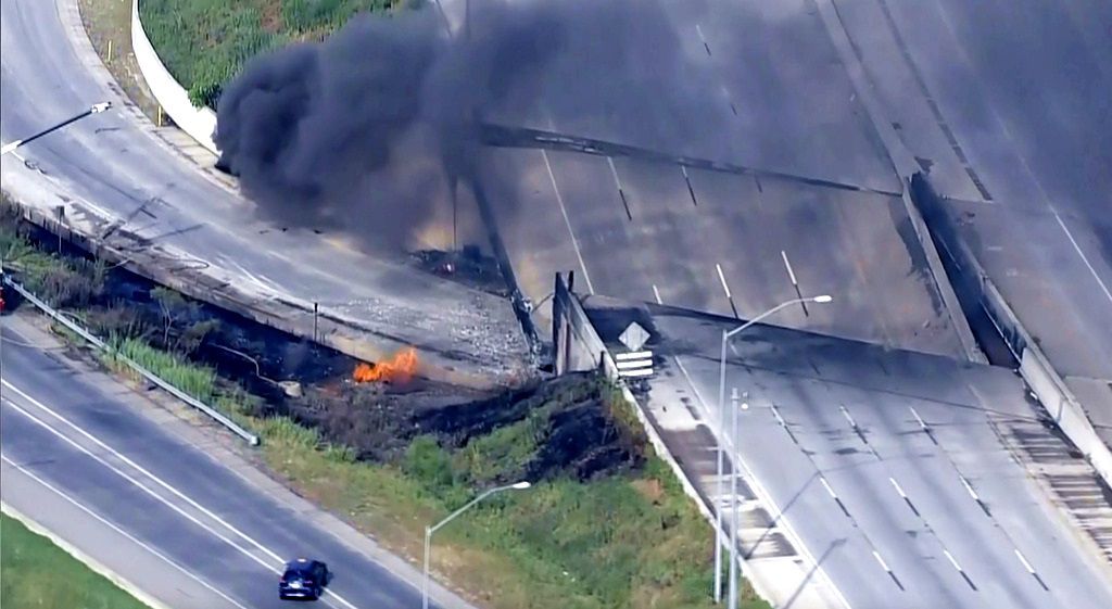油罐車起火 I-95費城路段高架橋坍塌