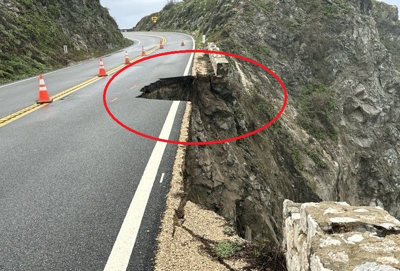 加州1号滨海公路山体滑坡严重受损 部份路段封闭
