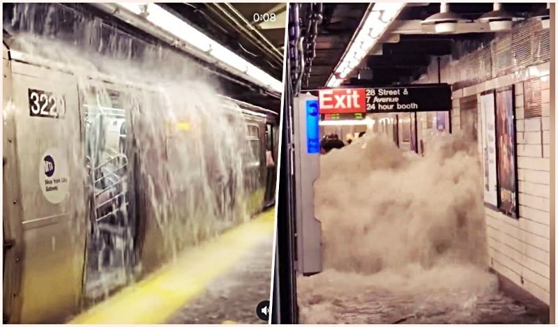 美东暴雨 洪水灌进纽约地铁交通瘫痪