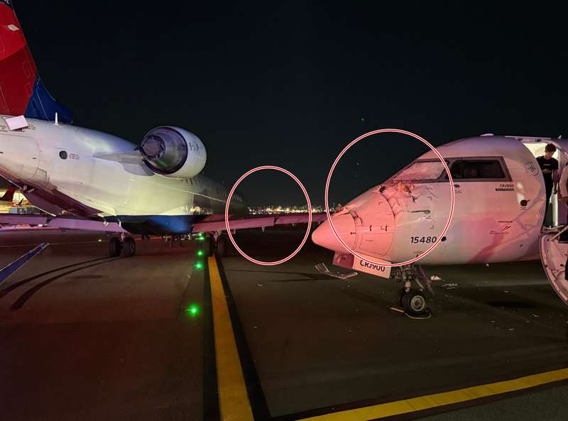 紐約拉瓜地亞機場飛機相撞 機頭機翼受損