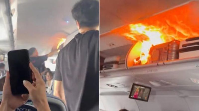 中國航空客機行李架起火！鋰電池燒成火球急降上海機場