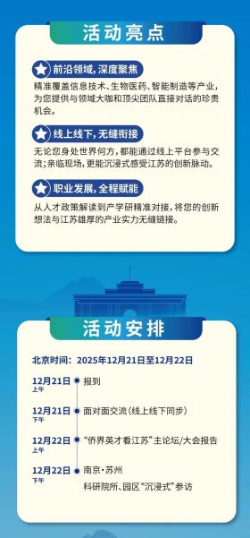 “侨界英才看江苏”活动报名启动！诚邀您参加
