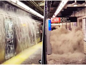 美東暴雨 洪水灌進紐約地鐵交通癱瘓