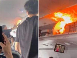 中國航空客機行李架起火！鋰電池燒成火球急降上海機場